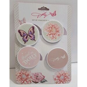 NEW Dolly Parton Set of 4 Magnetic Bag Clips Stained Glass Pink Purp Butterflies